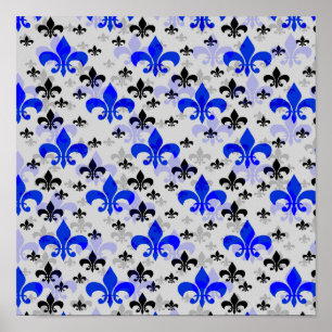 Blauw Fleur De Lis Oppervlakte Patroon Design Down Poster
