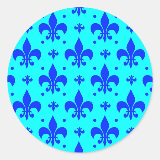 Blauw Fleur-de-lis Patroonontwerp Ronde Sticker (Voorkant)