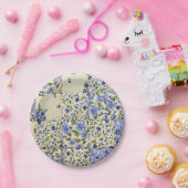 blauw floraal patchwork papieren bordje (Feest)