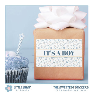 Blauw Floral Baby shower Het is een jongen Rechthoekige Sticker