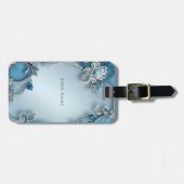 Blauw Floral Bagagelabel (Voorkant horizontaal)