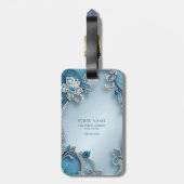Blauw Floral Bagagelabel (Achterkant verticaal)