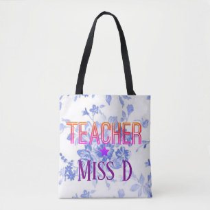 Blauw Floral Custom Teacher Design Draagtas