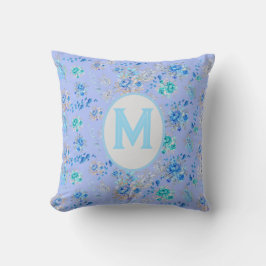 Blauw Floral Monogram Kussen