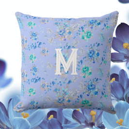  Blauw Floral Monogram Kussen