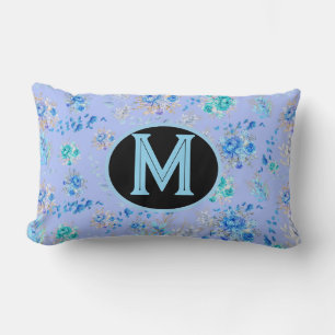 Blauw Floral Monogram Kussen
