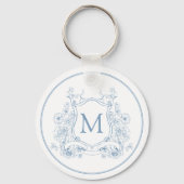  Blauw Floral Monogram Sleutelhanger (Voorkant)