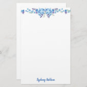 Blauw floral note papier (Voorkant / Achterkant)