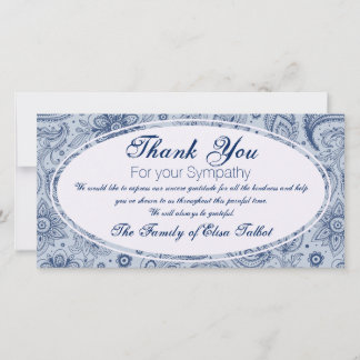 Blauw Floral Patroon 2 Sympathie Dank u P Bedankkaart