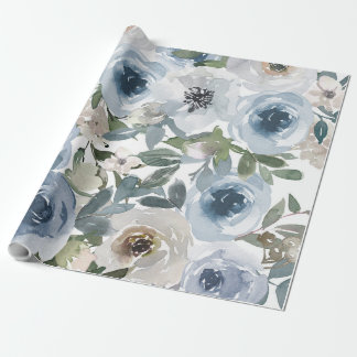 Blauw Floral Patroon, artistieke Waterverf Cadeaupapier