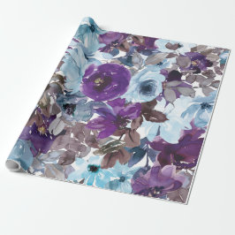 Blauw Floral Patroon, artistieke Waterverf Cadeaupapier