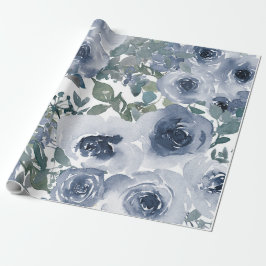 Blauw Floral Patroon, artistieke Waterverf Cadeaupapier