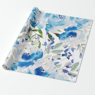 Blauw Floral Patroon, artistieke Waterverf Cadeaupapier