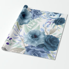 Blauw Floral Patroon, artistieke Waterverf Cadeaupapier
