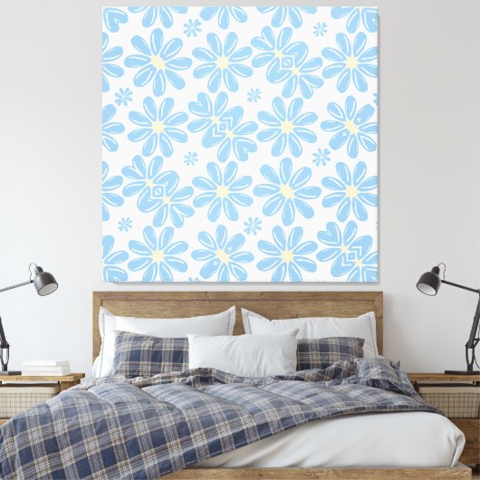 Blauw Floral Pattern - Canvas Print (Insitu (Slaapkamer))