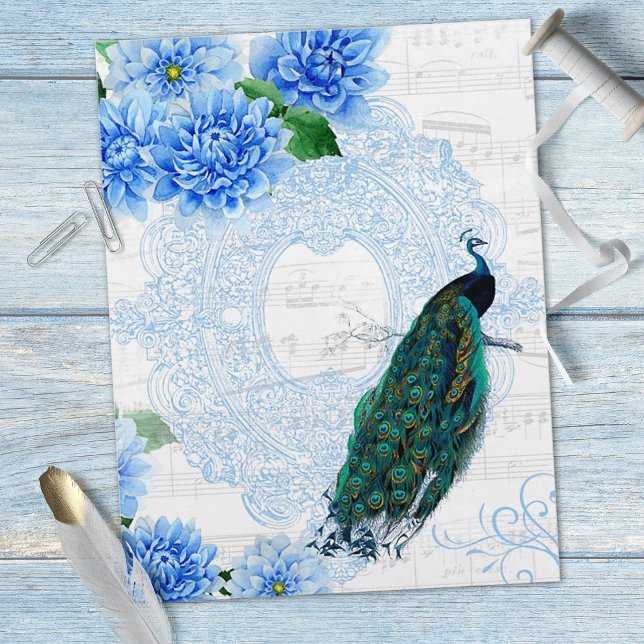 Blauw Floral  Peacock Scrapbook Paper (Creator heeft geüpload)
