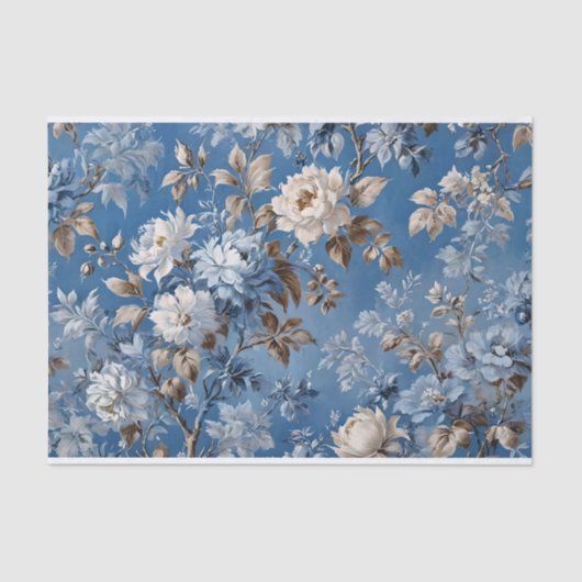  Blauw Floral toile de jouy Tissuepapier (Voorkant)