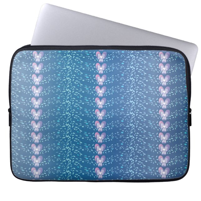  Blauw Floral Violet behang Laptop Sleeve (Voorkant)