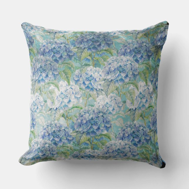 Blauw  floreel Hydrangea Bloedpatroon Buitenkussen (Voorkant)