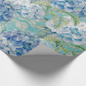 Blauw  floreel Hydrangea Bloedpatroon Cadeaupapier (Hoek)