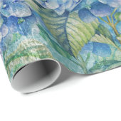 Blauw  floreel Hydrangea Bloedpatroon Cadeaupapier (Rol Hoek)