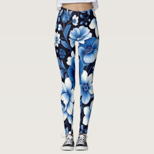 blauw fluwelen bloemen broek leggings