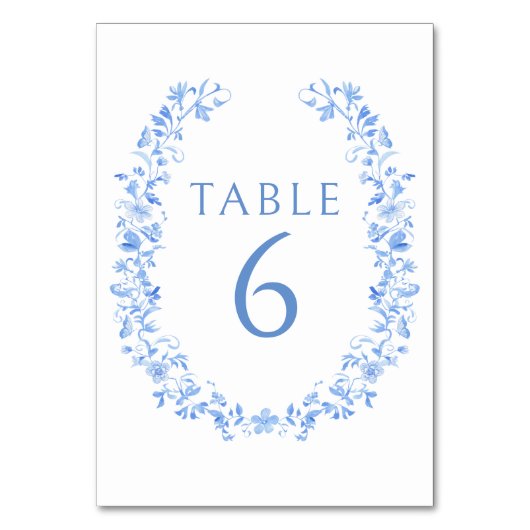 Blauw folk bloemenporselein elegante tuin bruiloft kaart (Voorkant)