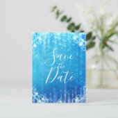 Blauw Fonkelende Bevroren Ijs Winter Bewaar de Dat Aankondigingskaart (Staand voorkant)