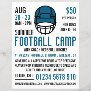 Blauw Football Helmet, Football Camp Adverteren Flyer