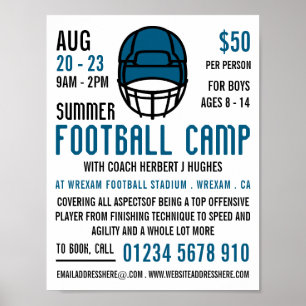 Blauw Football Helmet, Football Camp Adverteren Poster