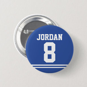 Blauw Football Jersey met de Naam en het Aantal va Ronde Button 5,7 Cm