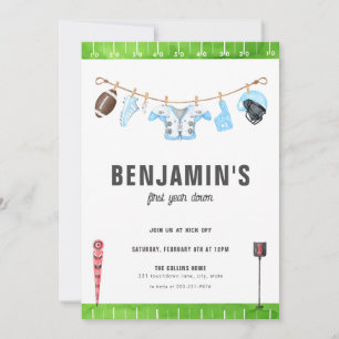 Blauw Football Verjaardag Eerste jaar Down 1e Uitn Kaart