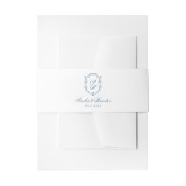Blauw Formele Monogram Creet & Script Wedding Uitnodigingen Wikkel