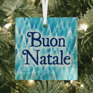 Blauw Fractaal Bos - Buon Natale Glas Ornament
