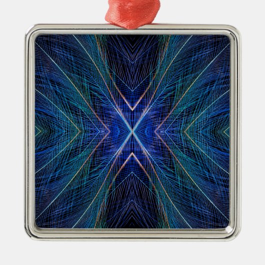 Blauw fractal doetherontwerp metalen ornament (Voorkant)