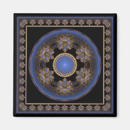 Blauw fractal ronde omlijst ornament magneet