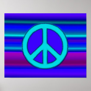 Blauw Fractal & van de Vrede Teken Poster