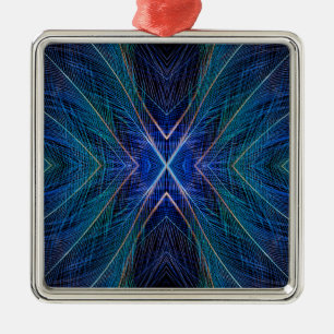 Blauw Fractal Veerontwerp Metalen Ornament