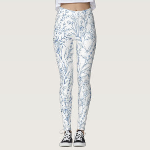 Blauw Frans Bloemen Toile Patroon Leggings