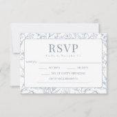 Blauw Frans bloemenmonogram bruiloft RSVP kaarten (Voorkant)