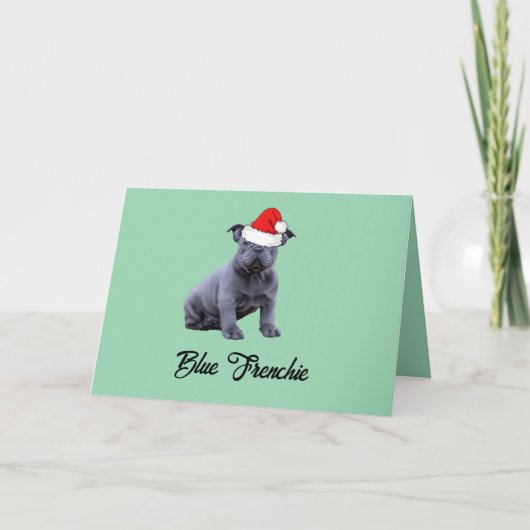 Blauw Frans Bulldog Santa Hat Bedankkaart (Voorkant)