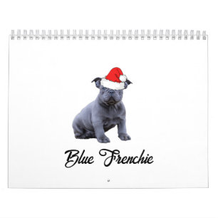 Blauw Frans Bulldog Santa Hat Kalender