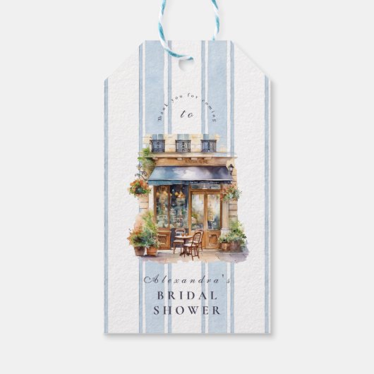 Blauw Frans Café Bruidsuitje Cadeaulabel (Achterkant)