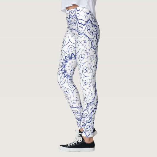 Blauw  Frans gezicht boven wit Leggings (Links)