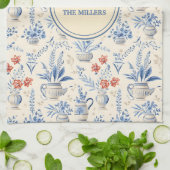 Blauw Frans Land Chic |Aangepaste achternaam Theedoek (Gevouwen)