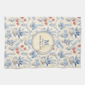 Blauw Frans Land Chic |Aangepaste achternaam Theedoek (Horizontaal)