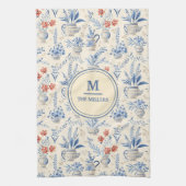 Blauw Frans Land Chic |Aangepaste achternaam Theedoek (Verticaal)