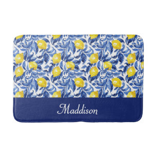 Blauw Frans Land Lemoon Patroon Monogram Naam Badmat