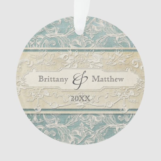 Blauw  Frans Regency Lace Etched Wedding Ornament (voorkant)