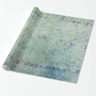 blauw Frans Script Parchment Paper Cadeaupapier
